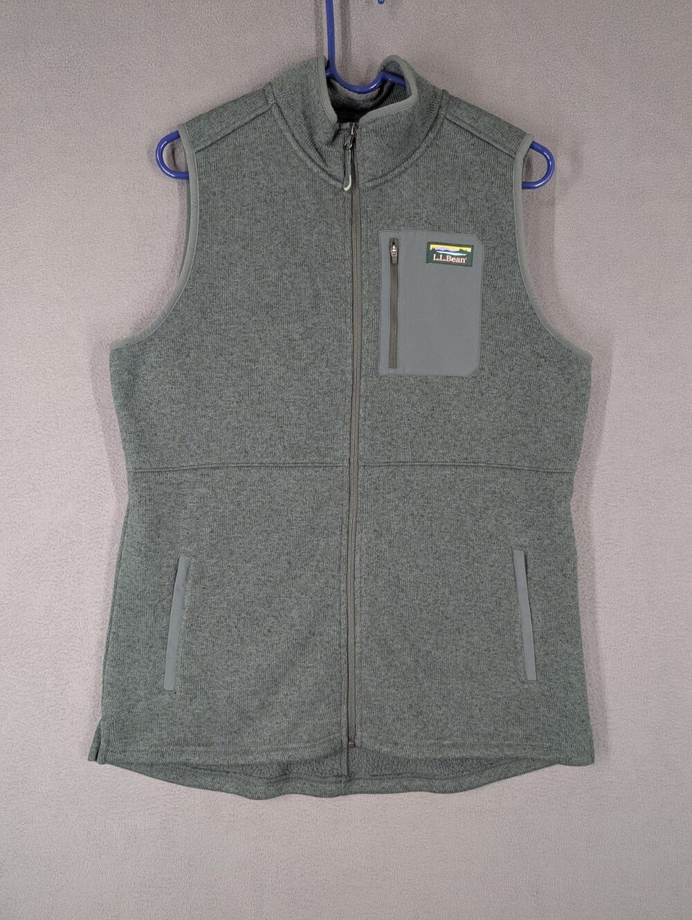 L.L. Bean Womens Gray Sweater Fleece Full Zip Long Vest Size L With Pockets